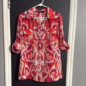 Jones New York Print Button Down Blouse Size: L